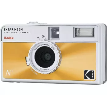 35 mm filmová kamera Kodak EKTAR H35N glazovaná oranžová — point-and-shoot, pevná ohnisková vzdialenosť