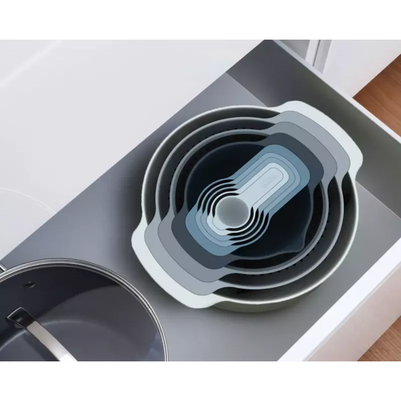 Sada Joseph Joseph Nest stohovateľná modrá sivá 4,5 L misa 1,65 L sitko