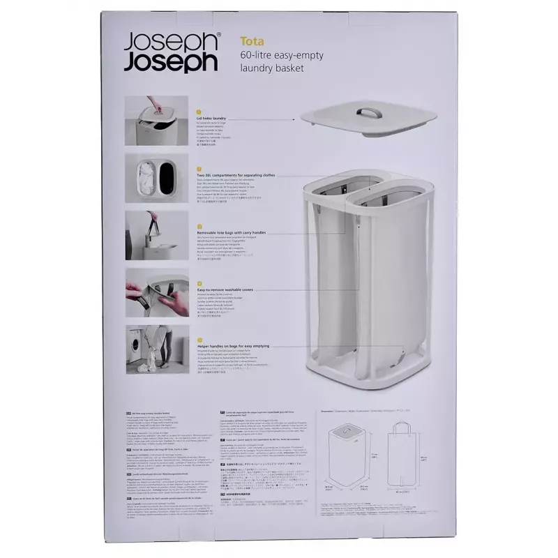 Koš na bielizeň Joseph Joseph Tota 60L Ecru – objem 60 litrov, vetraný vysoký koš na bielizeň