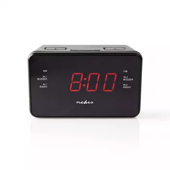 Digitálny budík Nedis CLAR002BK — LED displej, AC 220–240V, 130×80×70 mm, čierna