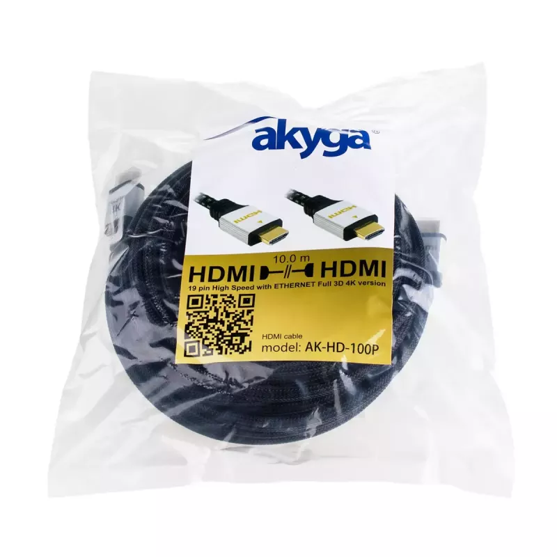 Akyga AK-HD-100P HDMI-2.0 kábel, opletený, PRO séria, 10 m, čierny