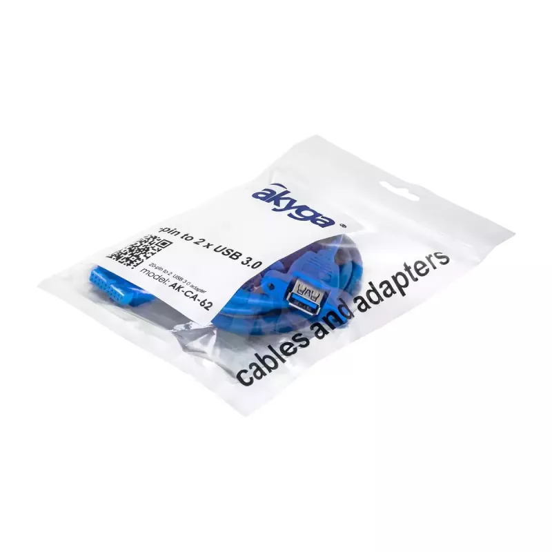 Akyga AK-CA-62 interný USB-3.0 adaptérový kábel, 19-pinový header na 2 x USB-A konektor samica, 0,65 m