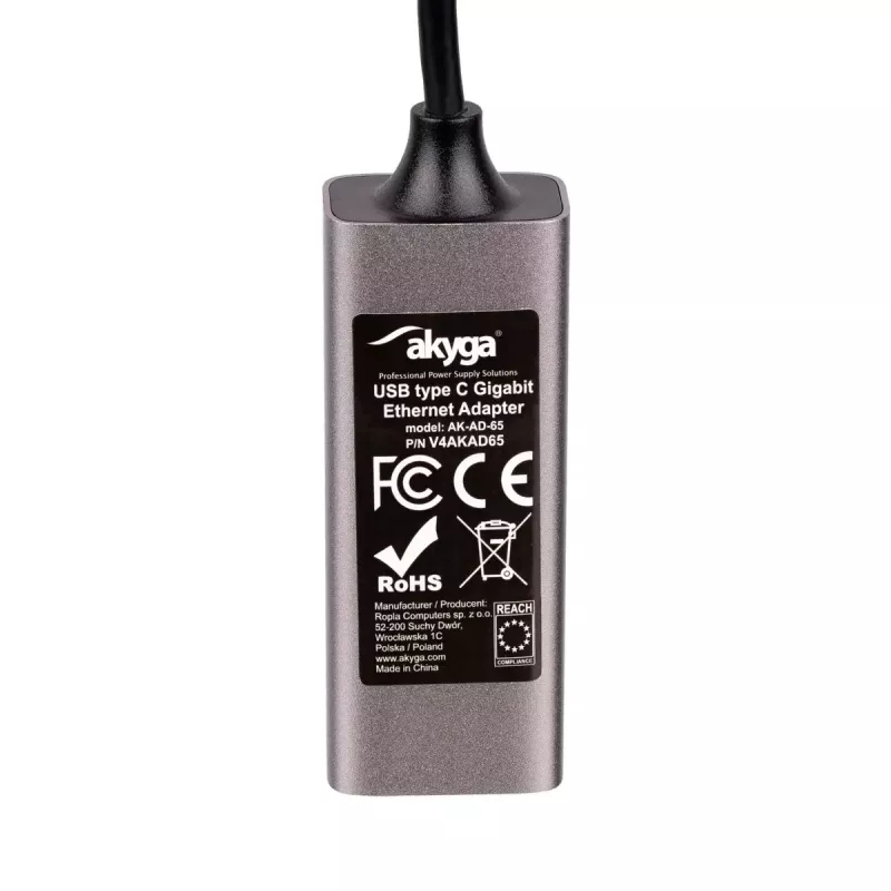 Akyga AK-AD-65 USB-C na Gigabit Ethernet adaptér, RJ45, 15 cm, strieborná
