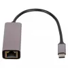 Akyga AK-AD-65 USB-C na Gigabit Ethernet adaptér, RJ45, 15 cm, strieborná