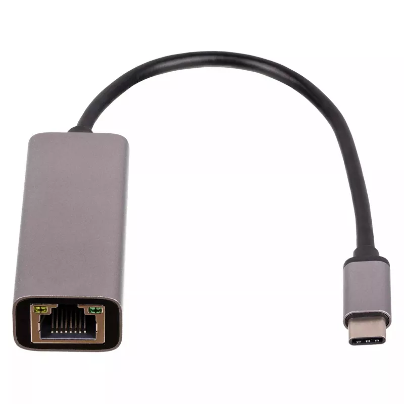 Akyga AK-AD-65 USB-C na Gigabit Ethernet adaptér, RJ45, 15 cm, strieborná
