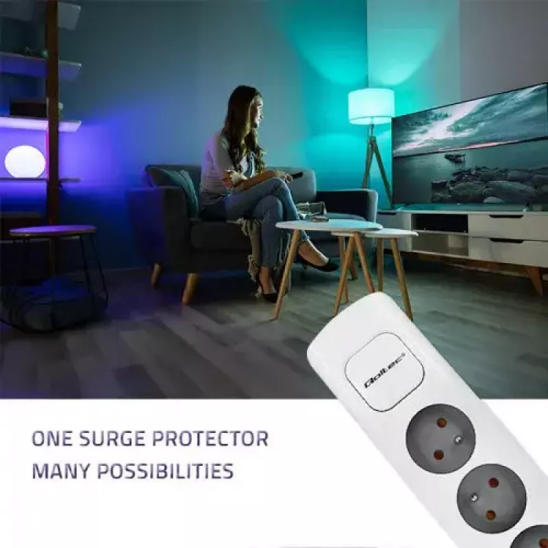 Rozbočovač napájania Qoltec 50297 1,8 m 6 AC zásuviek interiérový sivý biely