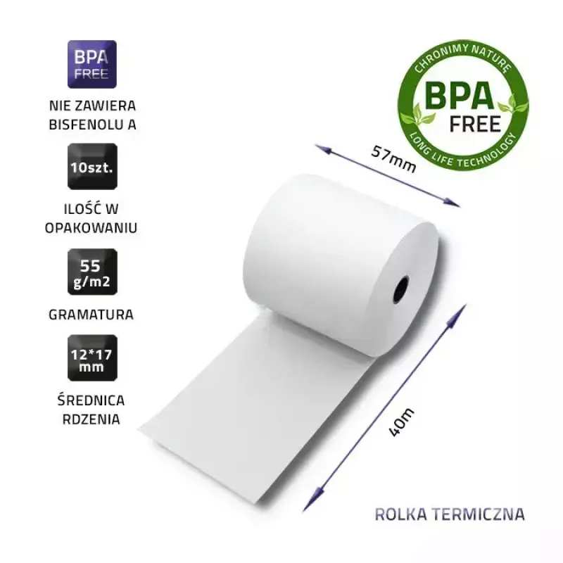 Termorolka QOLTEC 57 x 40 mm 55 g/m² bez BPA — QOLTEC 51897
