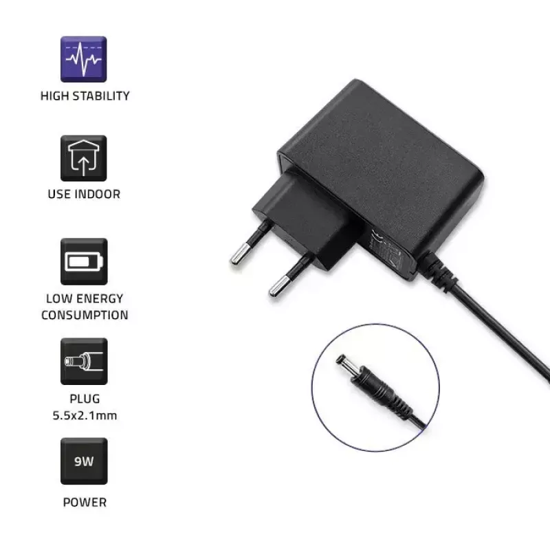 Napájací konektor QOLTEC 52412 — 9W (9V 1A) externý napájací zdroj pre prenosné zariadenia