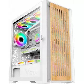 Počítačová skriňa VETENI Woody ARGB, ATX, biela