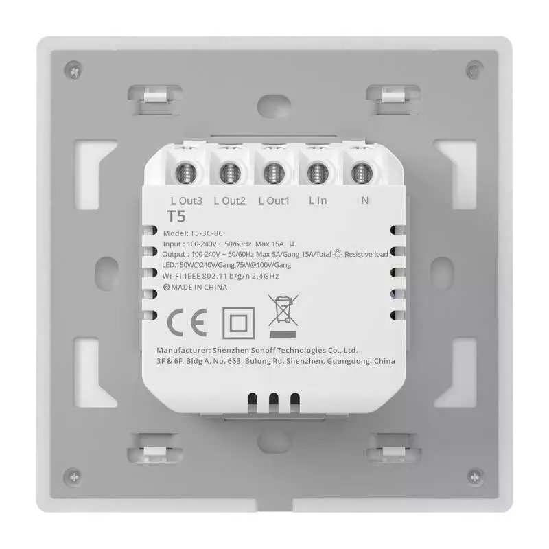 Nástenný inteligentný WLAN dotykový vypínač Sonoff T5 4C 4-kanálový (T5-4C-86)