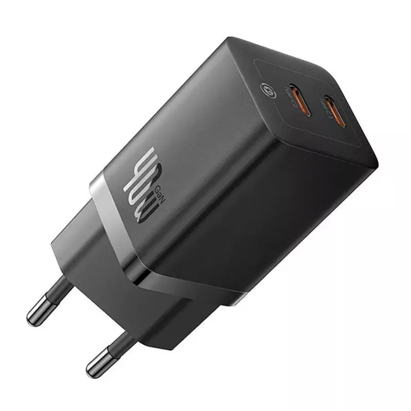 Nástenná nabíjačka Baseus GaN5 40 W, 2x USB-C (čierna)