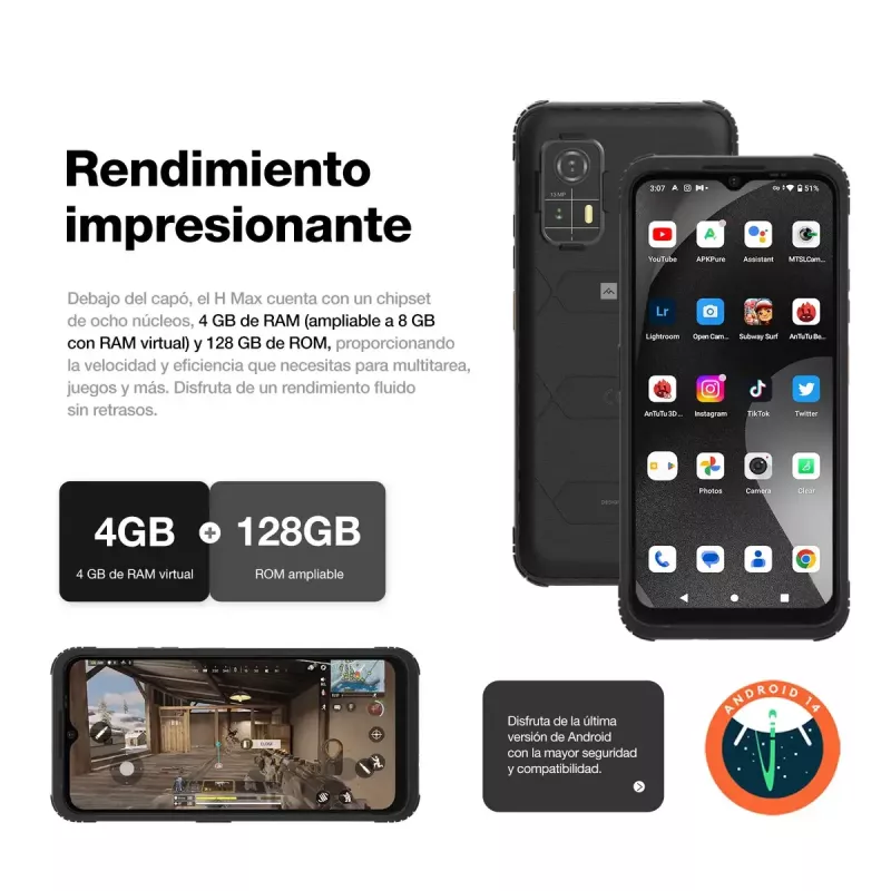 Smartphone AGM H Max 4G, odolný, 8 GB RAM 256 GB, IP68, IP69K, MIL-STD-810H
