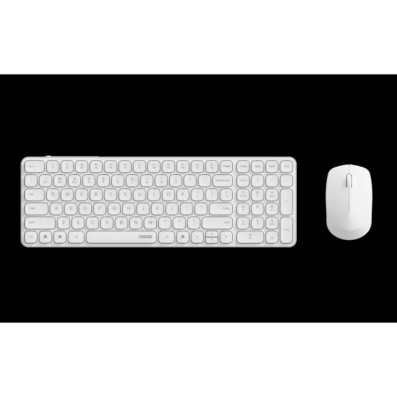 Sada klávesnice a myši RAPOO 9310M — bezdrôtová full-size klávesnica (RF + Bluetooth), biela, vrátane myši