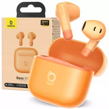 In-ear True Wireless slúchadlá Baseus Bass BS2 Lite TWS – oranžové, stereo zvuk, kompaktné nabíjacie puzdro