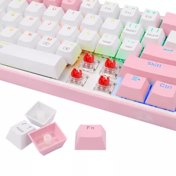 Mechanická klávesnica REDRAGON K617-Fizz RGB – káblová USB, ružová/biela, 1,5 m kábel