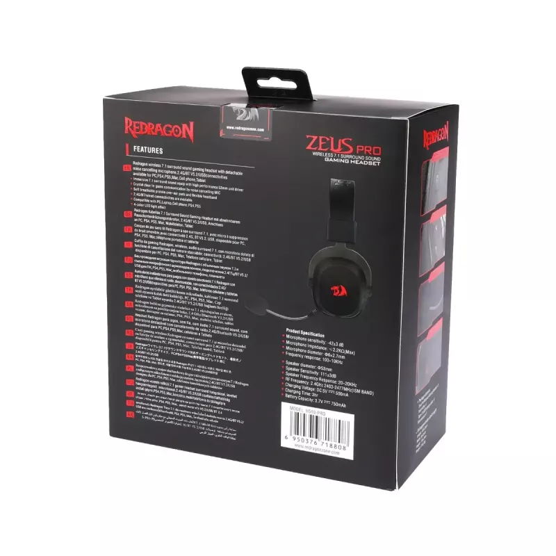Káblové Bluetooth slúchadlá cez uši REDRAGON H510 Zeus Pro RGB – 20–20000 Hz, 1,8 m kábel, čierna