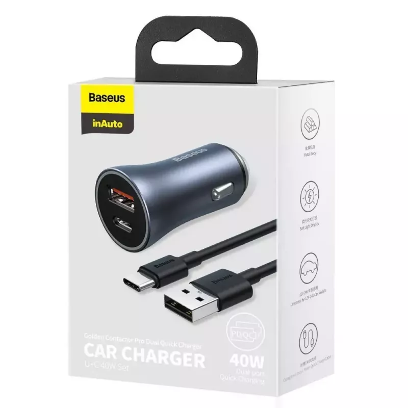 Auto nabíjačka Baseus TZCCJD-0G 40W tmavosivá — USB napájací zdroj do auta, 40W výstup