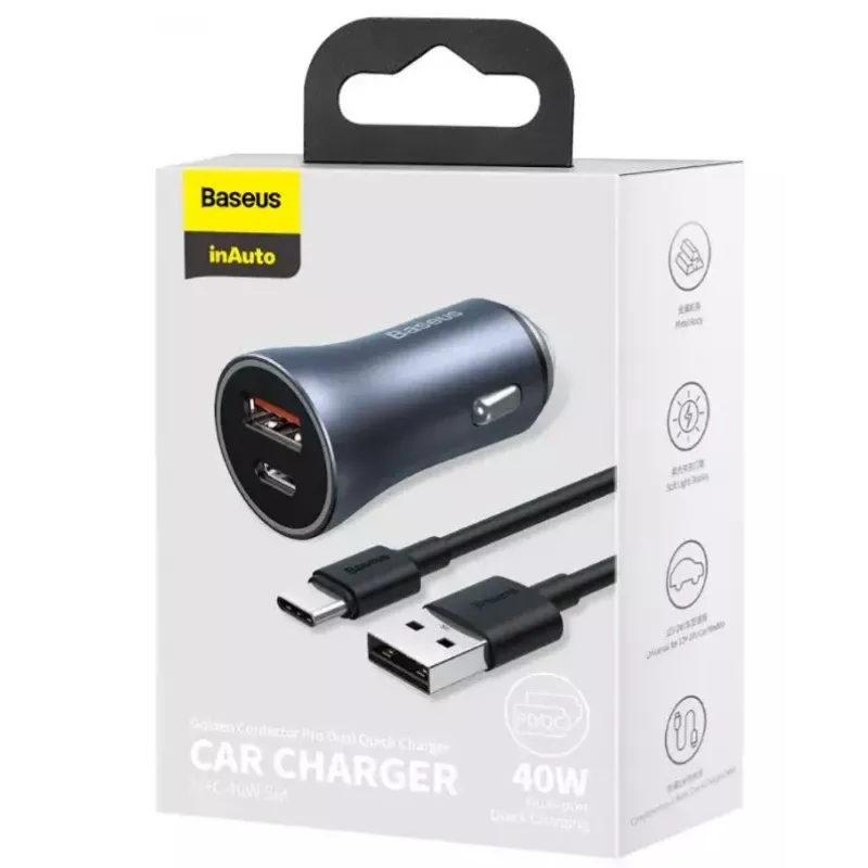Auto nabíjačka Baseus TZCCJD-0G 40W tmavosivá — USB napájací zdroj do auta, 40W výstup