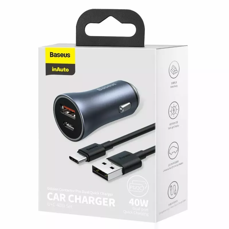 Auto nabíjačka Baseus TZCCJD-0G 40W tmavosivá — USB napájací zdroj do auta, 40W výstup