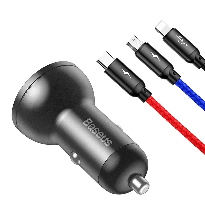 Auto USB nabíjačka Baseus AB2XUSBAKBK — 2× USB 2.0, 4,8 A, napájanie cez zapaľovač, čierna/sivá