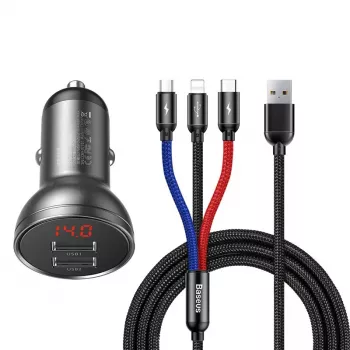 Auto USB nabíjačka Baseus AB2XUSBAKBK — 2× USB 2.0, 4,8 A, napájanie cez zapaľovač, čierna/sivá