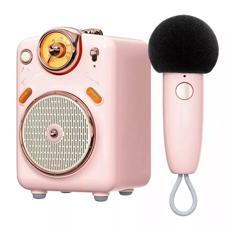 Divoom Fairy-OK prenosný Bluetooth karaoke reproduktor s mikrofónom, ružový
