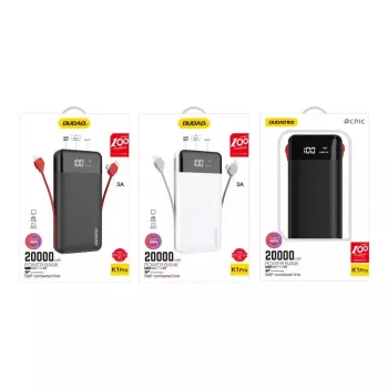 Powerbank Dudao K1Pro 20000 mAh 15 W so 4 integrovanými káblami, čierna