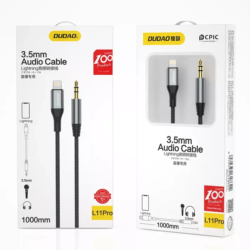 DUDAO audio kábel Lightning - minikonektor 3,5 mm, 1 m, sivý L11PRO