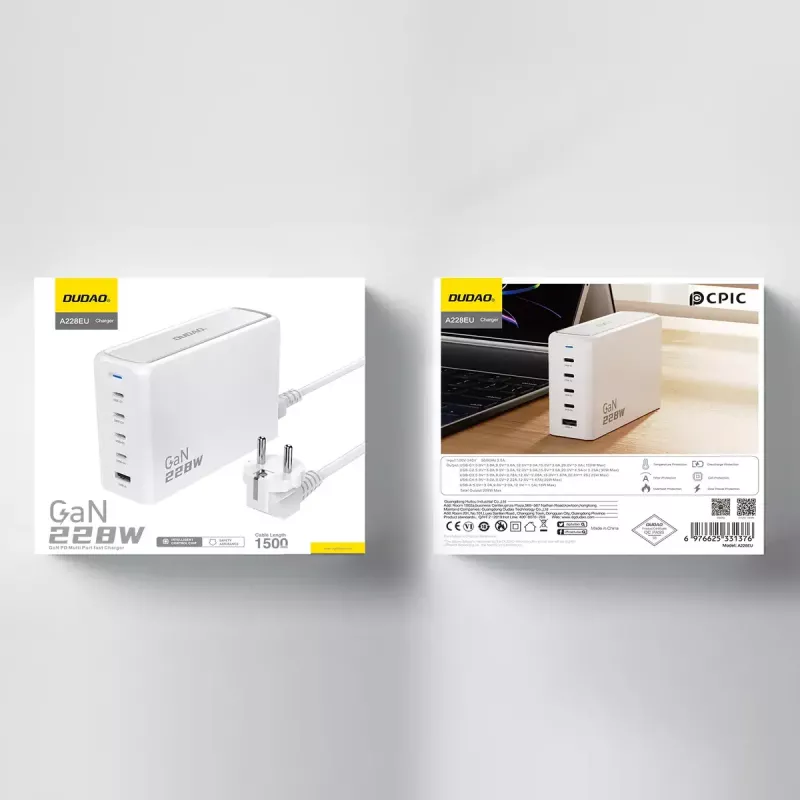 Nabíjačka DUDAO A228EU 228 Watt GaN 4x USB-C 1x USB-A