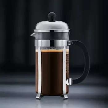 French Press kávovar BODUM Chambord 8 šálok, čierny rám s chrómovou a sklenenou kanvicou