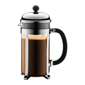 French Press kávovar BODUM Chambord 8 šálok, čierny rám s chrómovou a sklenenou kanvicou