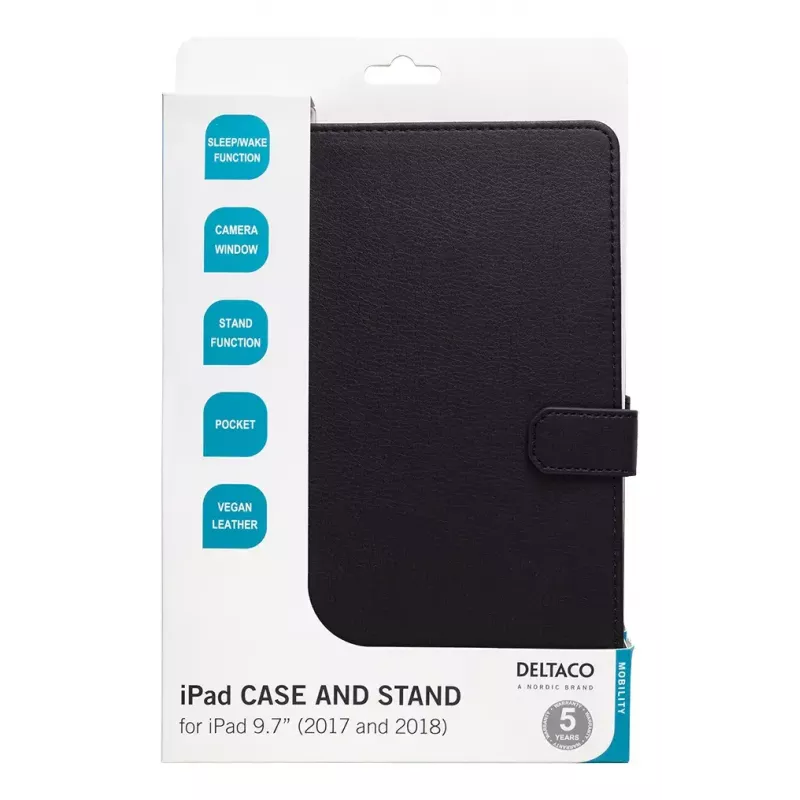 Puzdro na tablet DELTACO IPD-2017-2 Folio pre iPad 9,7 palcov (2017/2018), koža, režim stojana