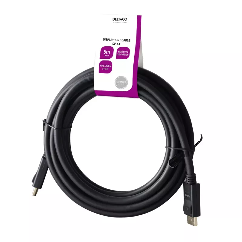 DisplayPort kábel Deltaco DP8K-1050-LSZH 5 m čierny
