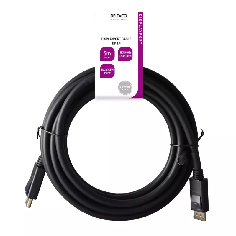 DisplayPort kábel Deltaco DP8K-1050-LSZH 5 m čierny