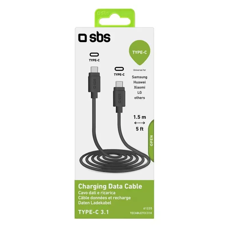 Dátový a nabíjací kábel SBS TECABLETCC31K USB C 1,5 m USB 3.2 Gen 1