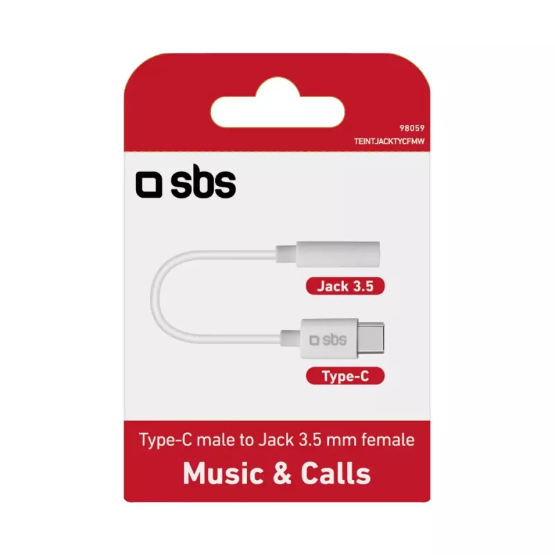 Mobilný kábel SBS TEINTJACKTYCFMW biely 0,09 m 3,5 mm USB-C