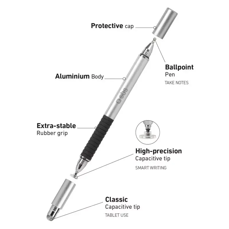 Stylus pero SBS TTTATTOPROTRIO čierna strieborná univerzálna mobilná kompatibilita