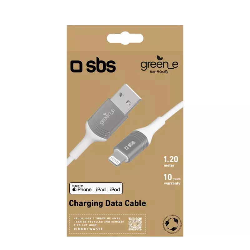 Kábel Lightning SBS GRECABLEUSBIP589W 1,2 m strieborný biely