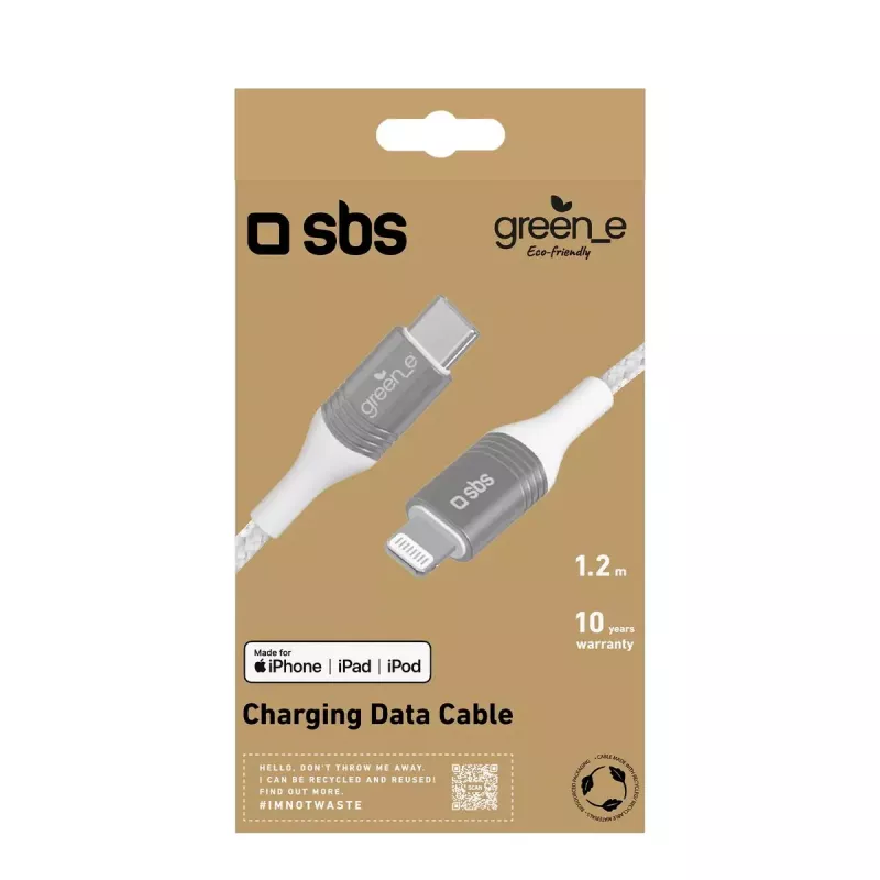 Kábel Lightning SBS GRECABLELIGTC12BW 1,2 m strieborný biely