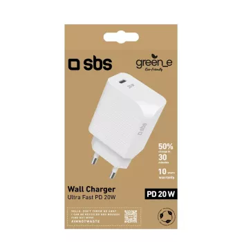 Nabíjačka na mobilné zariadenia SBS GRETR1CPD20W univerzálna biela AC rýchle nabíjanie