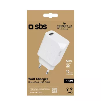 Mobilná nabíjačka SBS GRETR1USB18W univerzálna biela AC rýchle nabíjanie