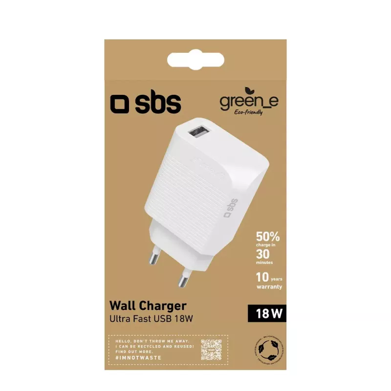 Mobilná nabíjačka SBS GRETR1USB18W univerzálna biela AC rýchle nabíjanie
