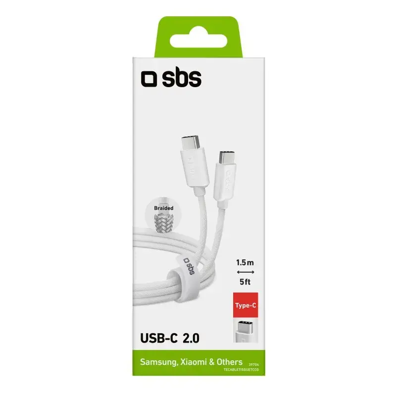 Kábel USB-C na USB-C SBS Mobile TECABLETISSUETCCG, USB 2.0, 1,5 m, biely
