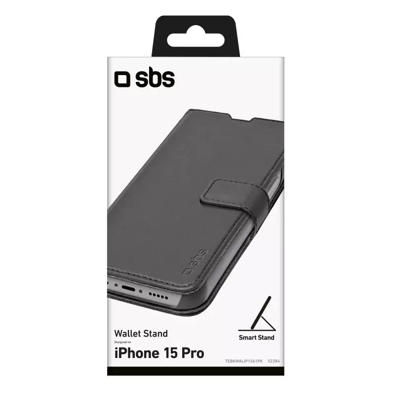 Peňaženkové puzdro SBS TEBKWALIP1561PK pre iPhone 15 Pro 6,1 palca čierne