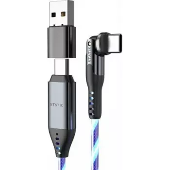 USB-C 2-in-1 kábel STATIK PowerPivot Pro 2 m otočný konektor modré svetlo