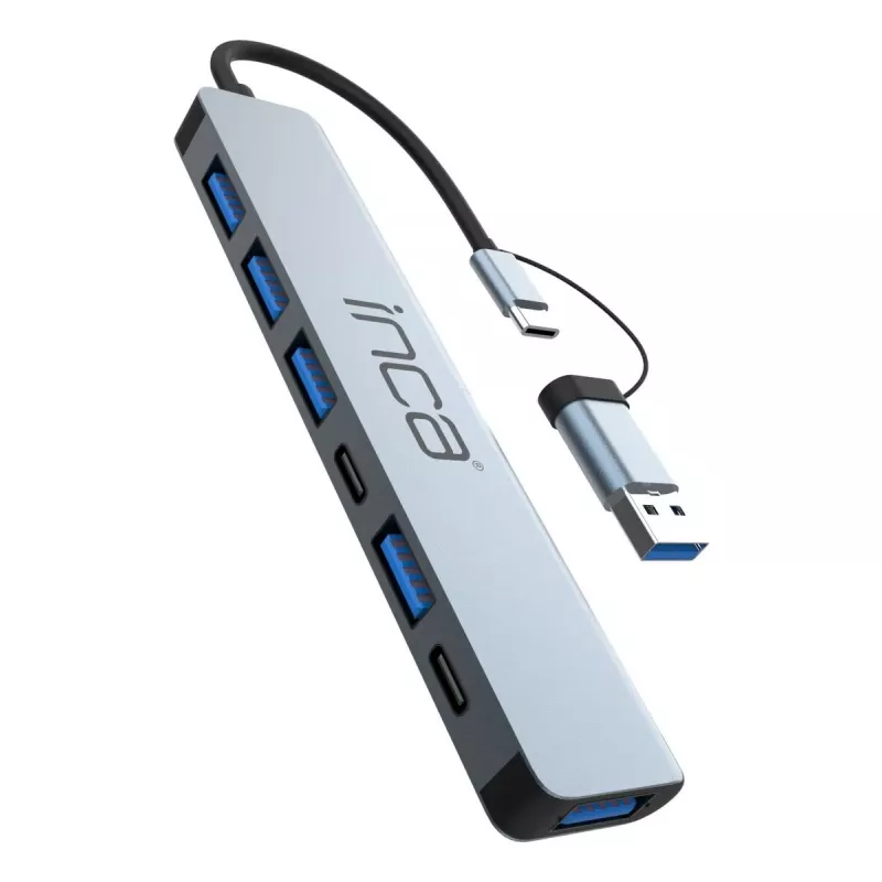 USB hub Inca IUTP-7T USB 3.2 Gen 1 Type-A Type-C 5000 Mbit/s sivý