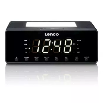 Rádiobudík Lenco CR540BK – FM budík, 1,2-palcový LED displej, stmievateľné nočné svetlo, funkcia USB nabíjania, stereo reproduktory