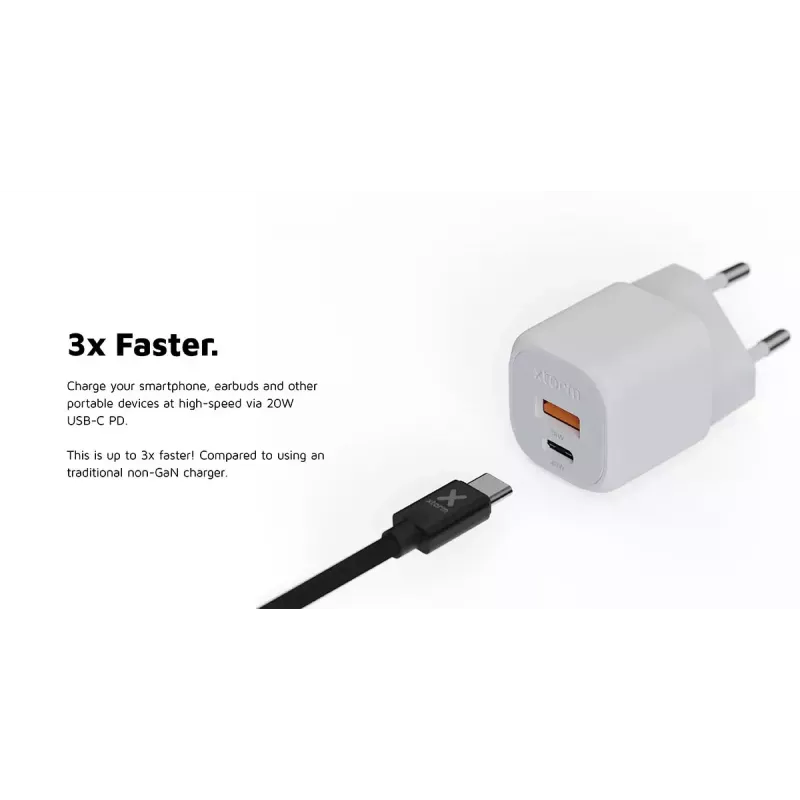 Nástenná nabíjačka Xtorm 20W GaN² Ultra — 20 W, USB-C, interiérová, biela
