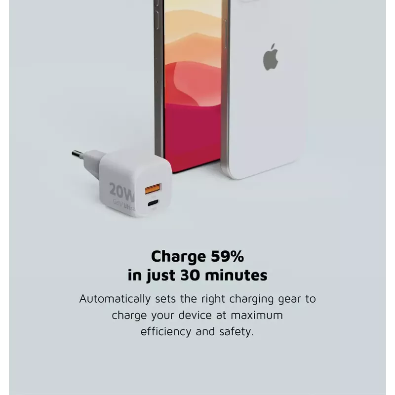 Nástenná nabíjačka Xtorm 20W GaN² Ultra — 20 W, USB-C, interiérová, biela