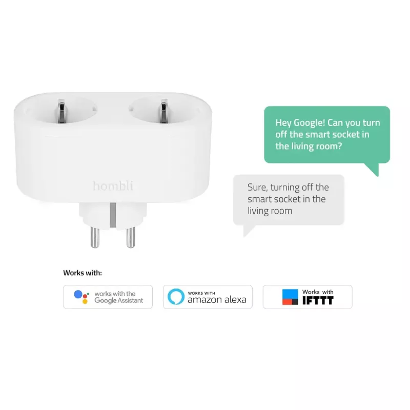 Smart Plug Avanca International BV Hombli Smart Socket Duo EU — Wi‑Fi, 220–250 V, 50–60 Hz, 3540 W, interiérová, biela